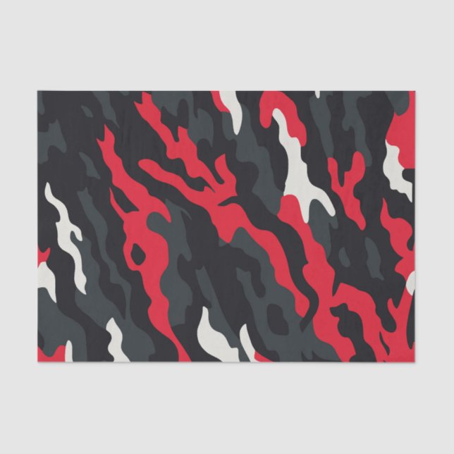 Papier Mousseline Camouflage blanc gris rouge Motif Camo (Recto)