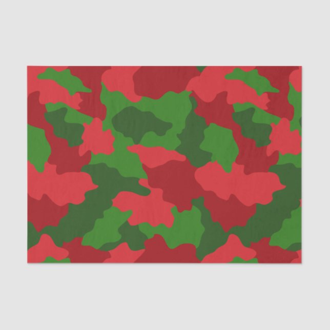 Papier Mousseline Camouflage des Fêtes Rouge et Vert (Recto)