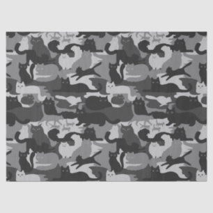 Papier Mousseline Camouflage gris Chats Motif Grey Kitty Cats Camo