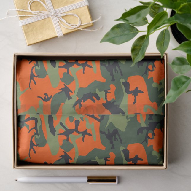 Papier Mousseline Camouflage orange et vert, Militaire, Armée (Cadeau)