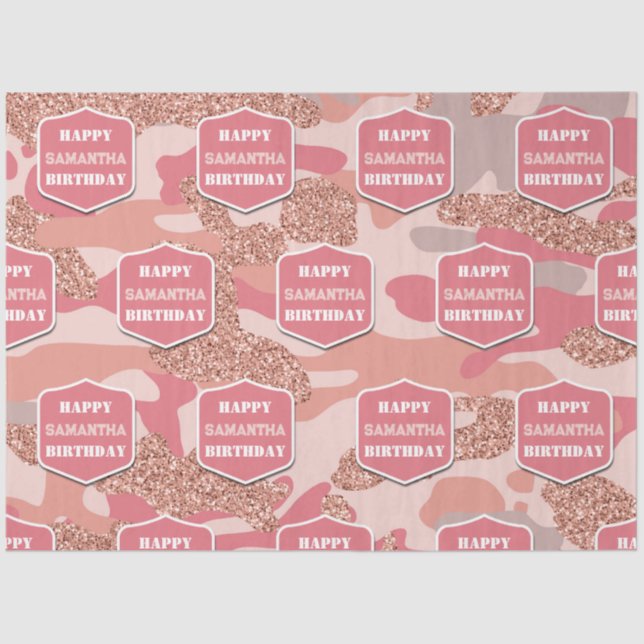 Papier Mousseline Camouflage Rose Gold Blush Pink Camo Anniversaire  (Recto)