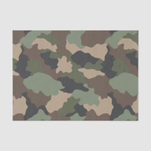 Papier Mousseline Camouflage Woodland Camo Militaire Kaki Tan Black