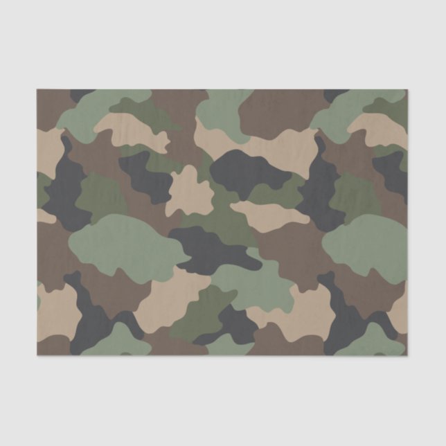 Papier Mousseline Camouflage Woodland Camo Militaire Kaki Tan Black (Recto)