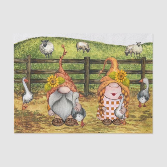 Papier Mousseline Campagne agricole Gnome Goose Sheep Paysage (Recto)