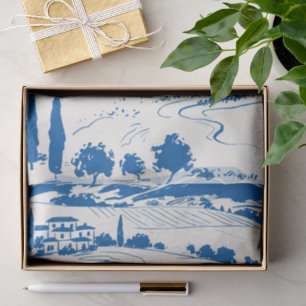 Papier Mousseline Campagne dessinée à la main bleu français capricie