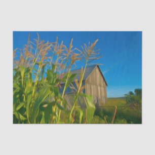 Papier Mousseline Campagne Rustique Vieille Grange Bleu Vert Ferme