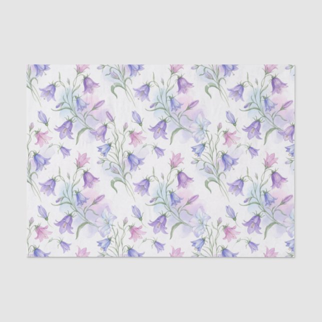 Papier Mousseline Campanules rose et violet à l'aquarelle  (Recto)