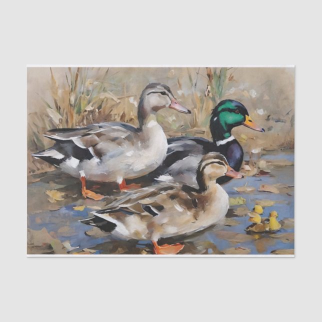 Papier Mousseline Canards colverts aquarelle découpage  (Recto)