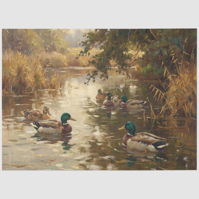 Papier Mousseline Canards colverts sur l'étang Découpage (Recto)