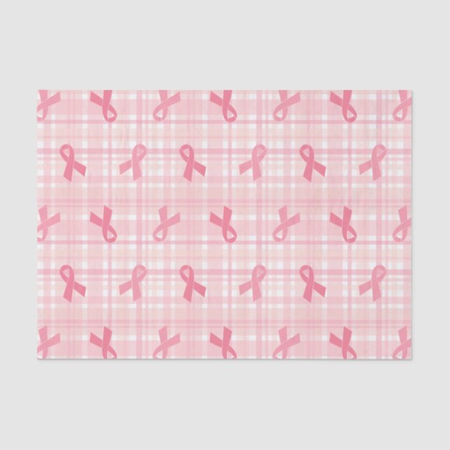 Papier Mousseline Cancer du sein Pink Ribbon Plaid Motif (Recto)