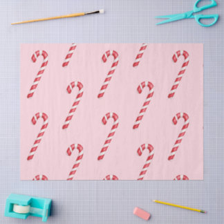 Papier Mousseline Candy cane red white stripes on pink watercolor
