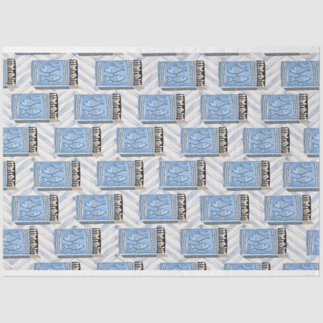 Papier Mousseline canettes bleues de sardines découpage (Recto)