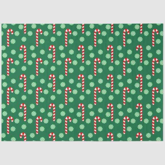 Papier Mousseline Canne en bonbons rouge et verte de Noël (Recto)