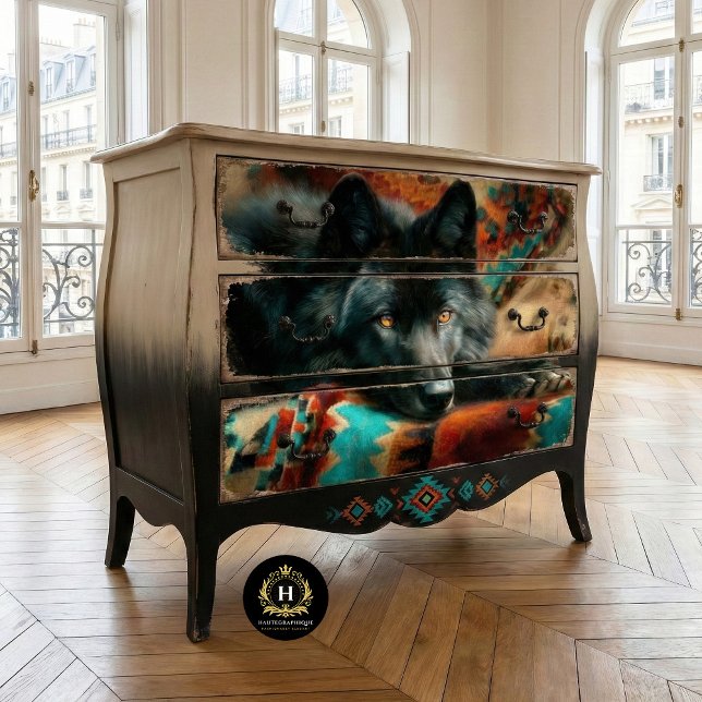 Papier Mousseline Canyon Night Black Wolf Portrait (Créateur téléchargé)