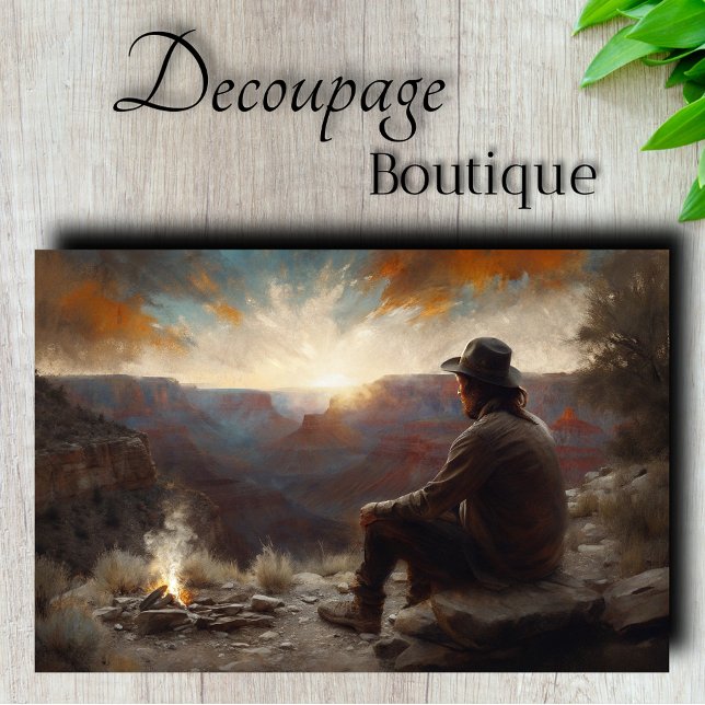 Papier Mousseline Canyon Sunset Cowboy Découpage (Canyon Sunset Cowboy Decoupage Tissue Paper)