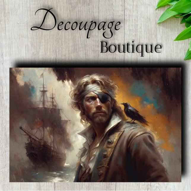 Papier Mousseline Capitaine Pirate Argenté Decoupage (Silver Pirate Captain Decoupage Tissue Paper)