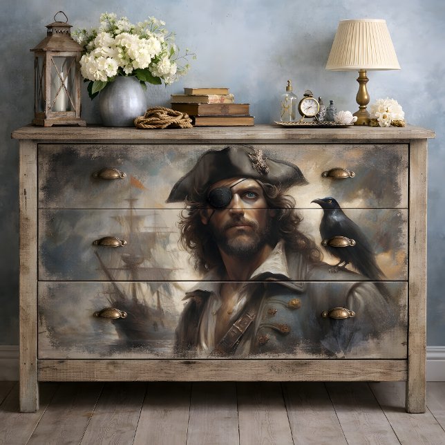 Papier Mousseline Capitaine pirate Raven Decoupage (Pirate Captain Raven Decoupage Tissue Paper)