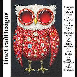 Papier Mousseline Caprice Fantaisie Fleur Rouge Hibou & Lunettes BT7