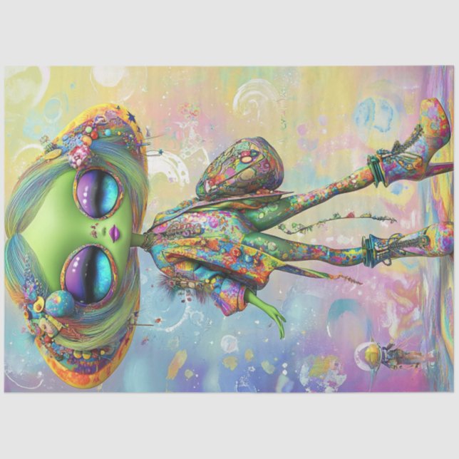 Papier Mousseline Caractère de fille de mode psychédélique de découp (Recto)