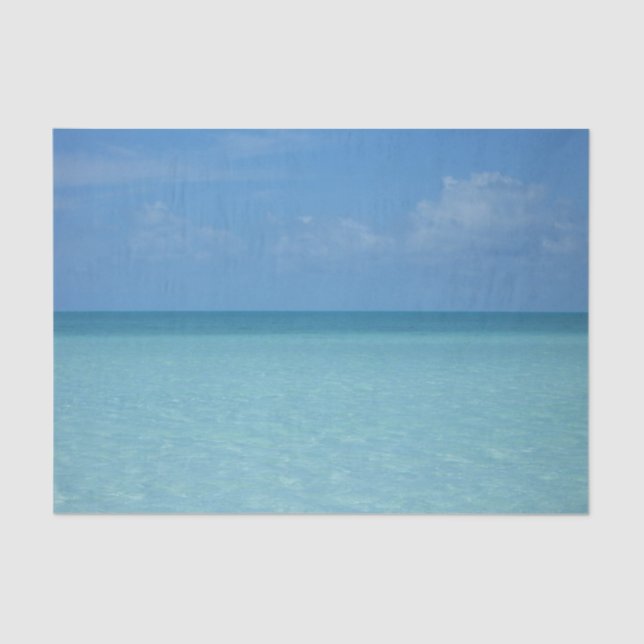 Papier Mousseline Caraïbes Horizon Tropical Turquoise Bleu (Recto)