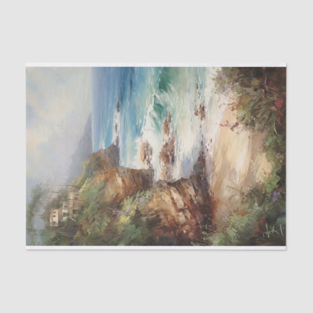 Papier Mousseline Caraïbes Peinture côtière rustique de l'océan (Recto)