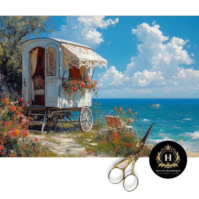 Papier Mousseline Caravane Gitane Blanche Découpage Floral Coastal (Créateur téléchargé)