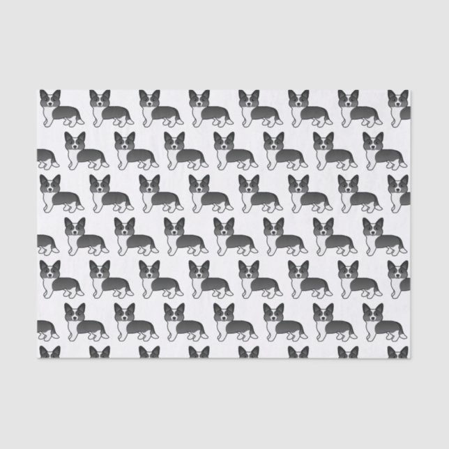 Papier Mousseline Cardigan noir et blanc Motif de corgi gallois (Recto)