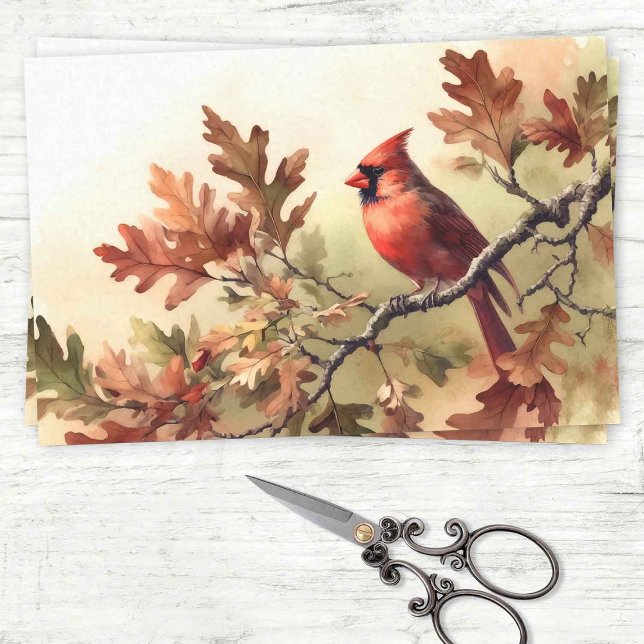 Papier Mousseline Cardinal d'aquarelle et chêne d'automne Découpage  (Créateur téléchargé)