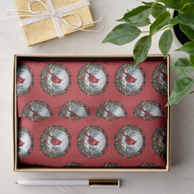 Papier Mousseline Cardinal rouge avec baies de houx (Cadeau)