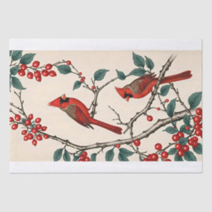 Papier Mousseline Cardinaux et Baies Rouges Découpage
