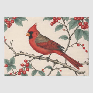 Papier Mousseline Cardinaux et Baies Rouges Découpe