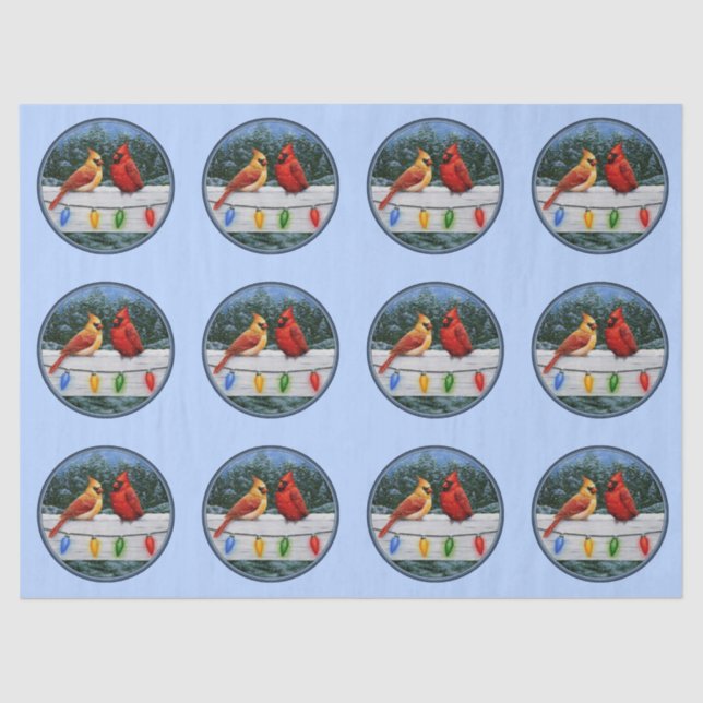 Papier Mousseline Cardinaux et lumières de Noël Ciel bleu (Recto)