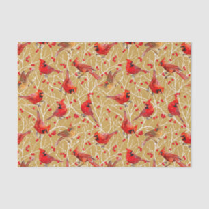 Papier Mousseline Cardinaux neigeux + Bois d'hiver Noël   Or