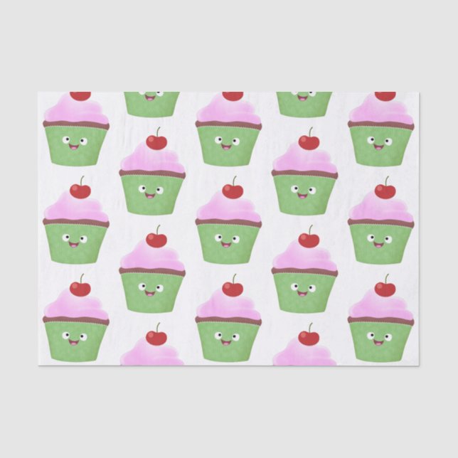 Papier Mousseline Caricature de cupcake joyeux (Recto)