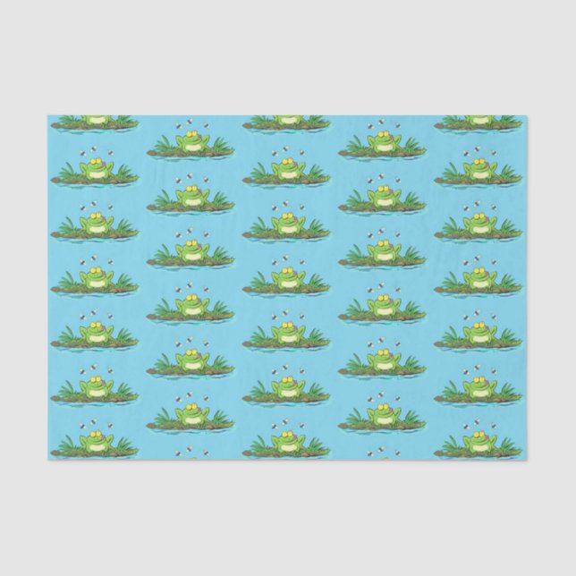 Papier Mousseline Caricature de grenouille vert mignon (Recto)