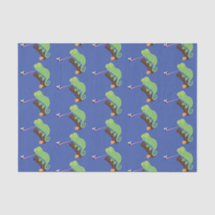 Papier Mousseline Caricature de lézard de caméléon vert joyeux