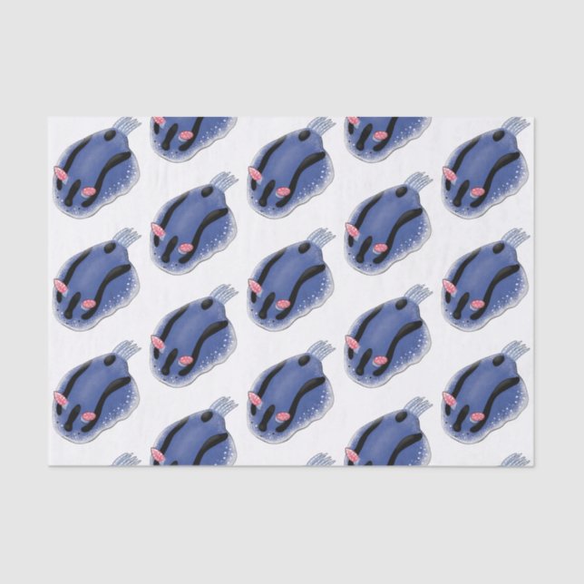 Papier Mousseline Caricature de nudibranche bleu mignon (Recto)
