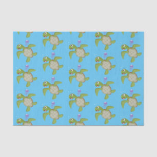 Papier Mousseline Caricature joyeuse de tortue de mer verte mignonne