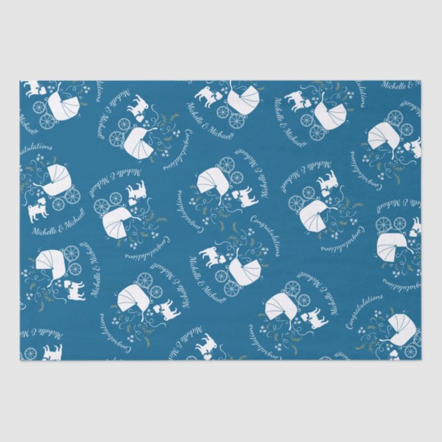 Papier Mousseline Carlin Chien Baby shower Garçon Bleu avec Bow (Recto)