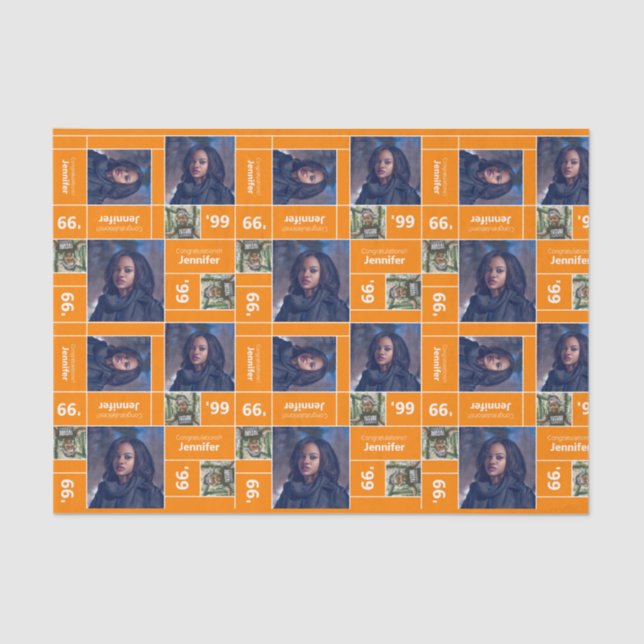 Papier Mousseline Carré Photo Graduation Classe Année Orange (Recto)