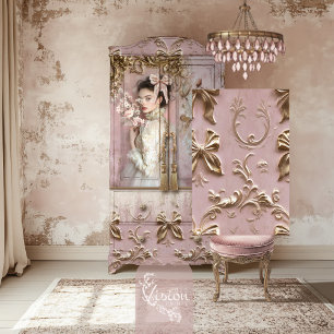 Papier Mousseline Carreau à motif répétitif Rose Coquette doré or ro