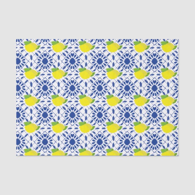 Papier Mousseline Carreau de citron géométrique bleu (Recto)