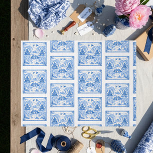 Papier Mousseline Carreau de faux porcelaine bleu de style chinoiser