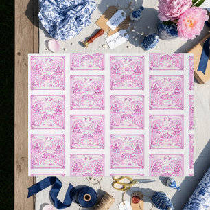 Papier Mousseline Carreau de faux porcelaine rose de style Chinoiser