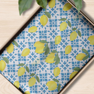 Papier Mousseline Carreau de pays français motif citron bleu