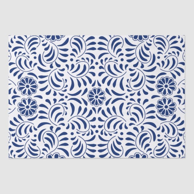 Papier Mousseline Carreau de Talavera bleu Style espagnol Fiesta (Recto)
