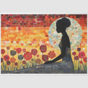 Papier Mousseline Carreaux de mosaïque Abstraite Silhouette d'une fe