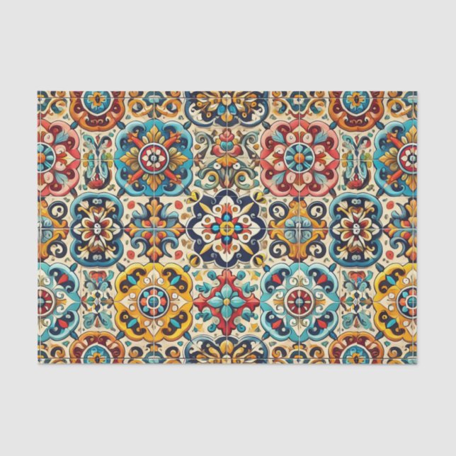 Papier Mousseline Carreaux mexicains colorés (Recto)