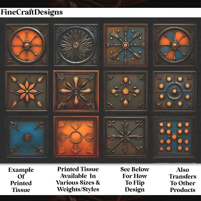 Papier Mousseline Carreaux mixtes - Brown, orange, bleu AA3 Découpag (Créateur téléchargé)