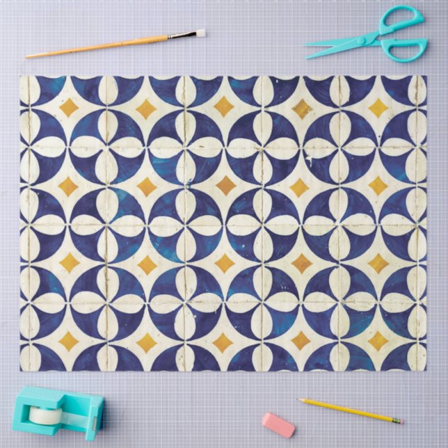 Papier Mousseline Carreaux portugais - Azulejo Motif Design (Artisanat)